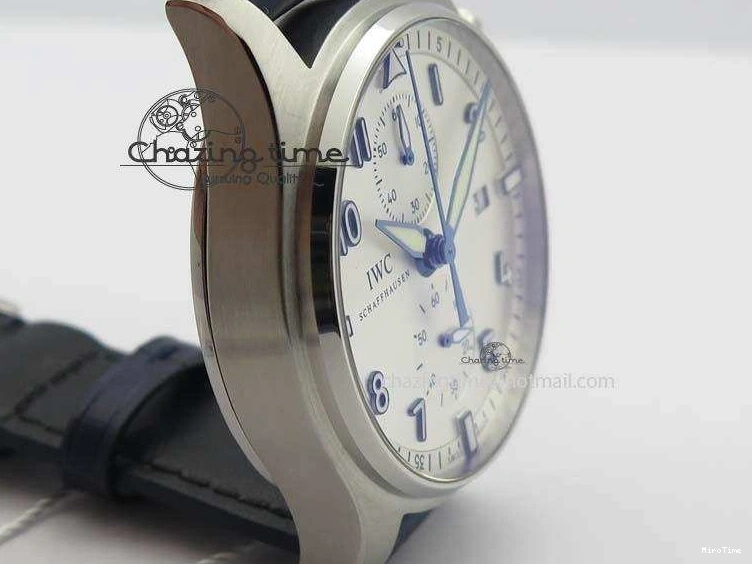 MIROTIME 0409 Pilot Chrono SS IW387809 ZF 1:1 Best Edition Silver Dial Blue Numbers On Blue Leather Strap A Lightweight 7263